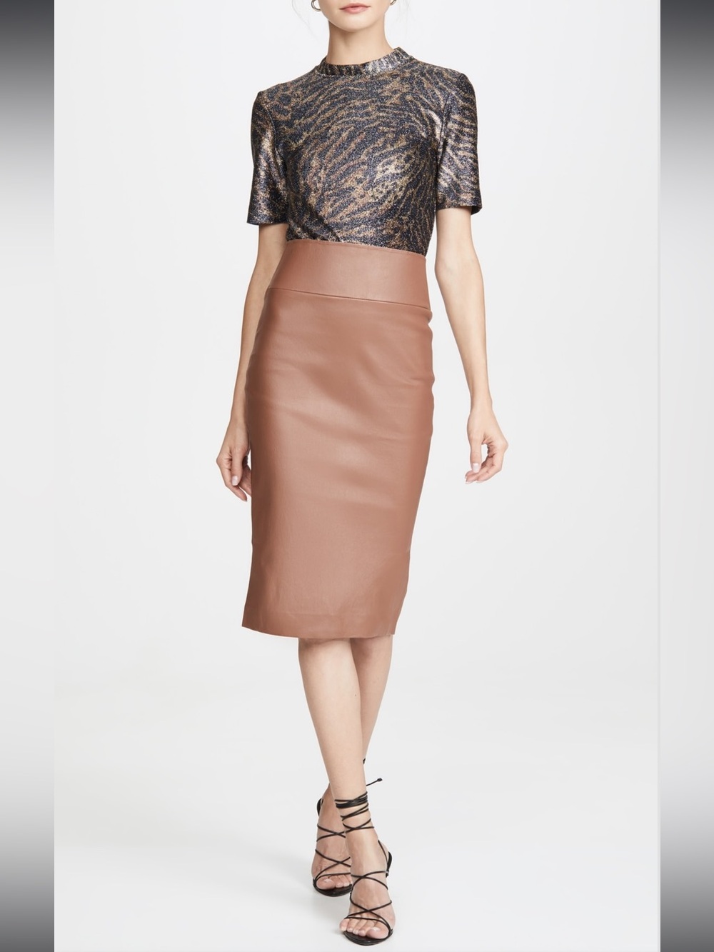 Express Faux Leather Pencil Skirt in Brown